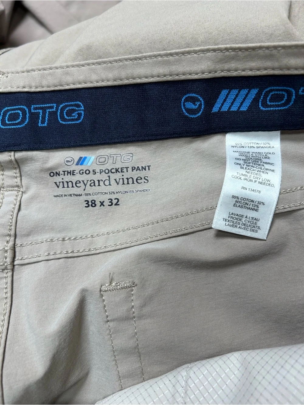 Vineyard Vines men’s performance on the go 5 pocket pants khaki size 38x32